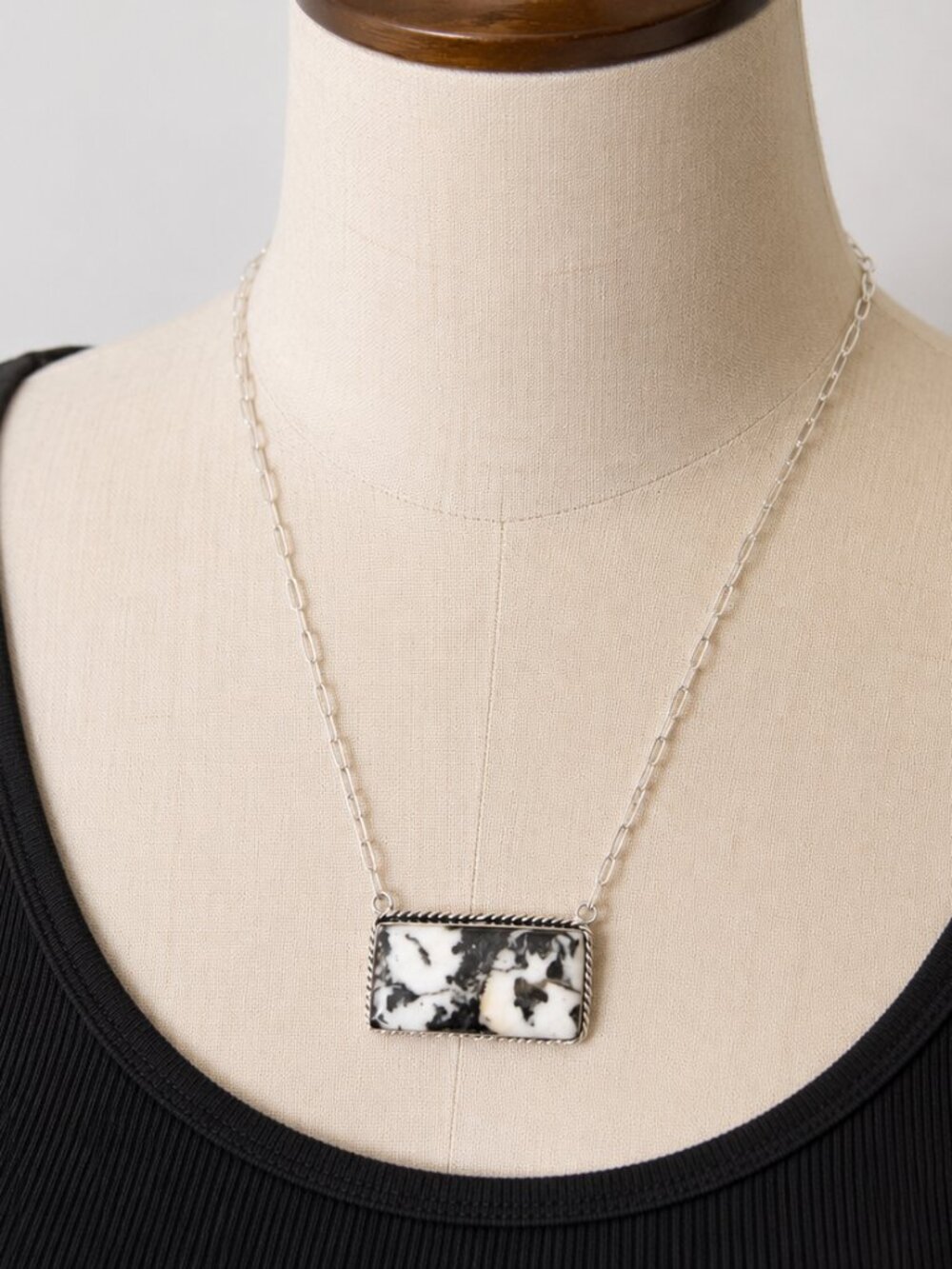 White Buffalo Stone Pendant Necklace Silver Tone Chain Southwestern Boho